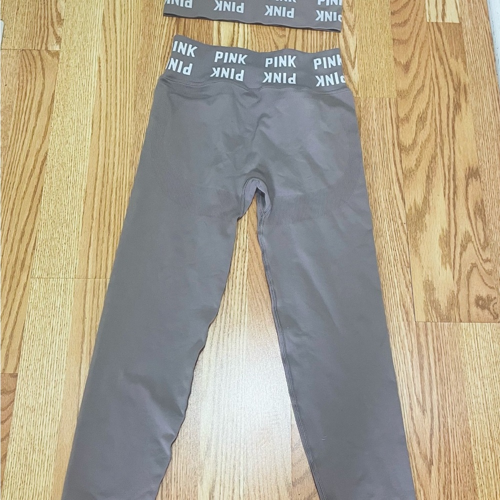Victoria Secret (Pink) light brown sports bra Medium, leggings Small